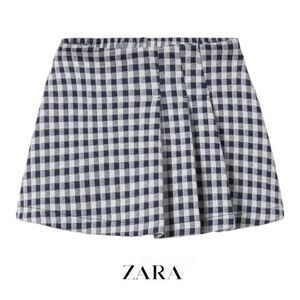 Zara Navy Gingham Skort